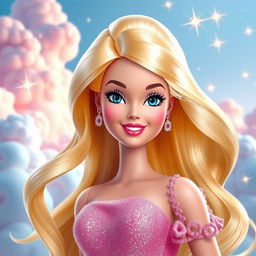 A stunning, large animated Barbie character with vibrant colors and classic Barbie aesthetics