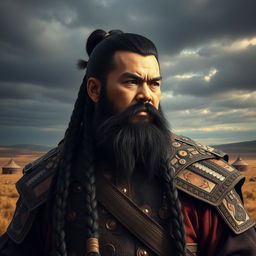 A powerful and imposing figure inspired by historical accounts of Genghis Khan, the Mongol emperor