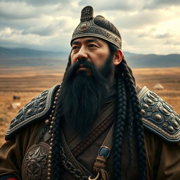 A powerful and imposing figure inspired by historical accounts of Genghis Khan, the Mongol emperor