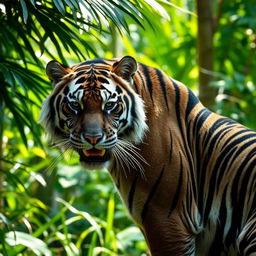 A black tiger with striking white stripes, showcasing its majestic and powerful physique