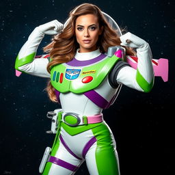 A stunning depiction of Ana de Armas dressed as a futuristic space ranger inspired by Buzz Lightyear