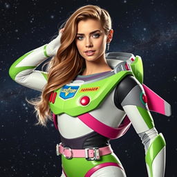 A stunning depiction of Ana de Armas dressed as a futuristic space ranger inspired by Buzz Lightyear