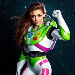 A stunning depiction of Ana de Armas dressed as a futuristic space ranger inspired by Buzz Lightyear