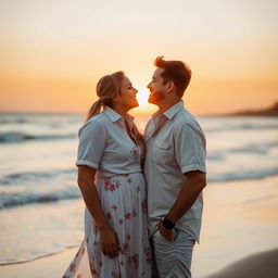 A romantic scene of a couple standing closely together, sharing a gentle smile