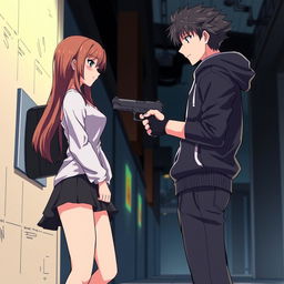 An anime scene featuring two characters facing each other, about one meter apart
