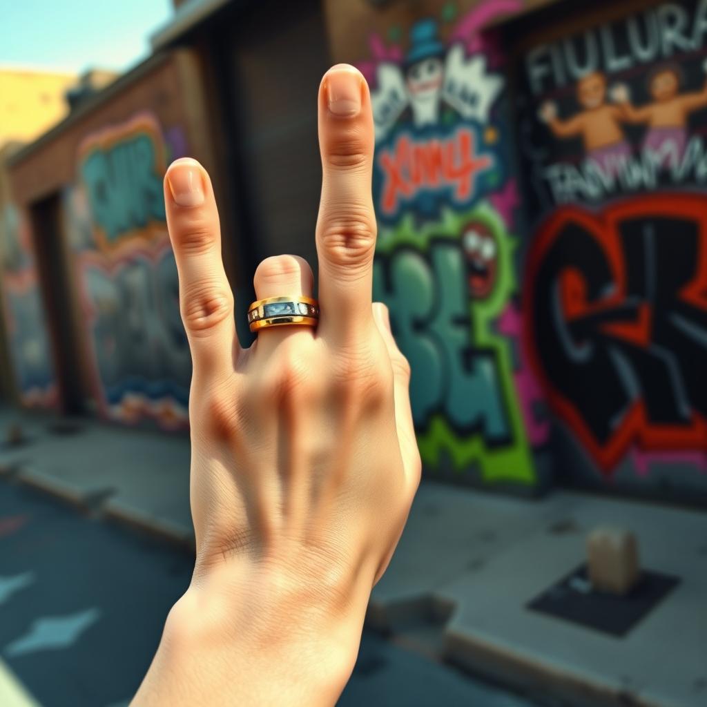 A close-up of a hand enthusiastically displaying the middle finger in a bold and defiant gesture