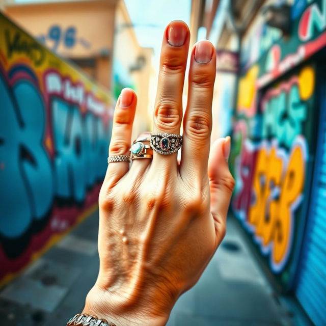 A close-up of a hand enthusiastically displaying the middle finger in a bold and defiant gesture