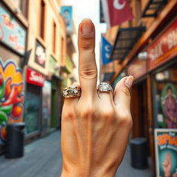 A close-up of a hand confidently displaying the middle finger in a humorous and provocative gesture