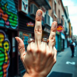 A close-up of a hand confidently displaying the middle finger in a humorous and provocative gesture