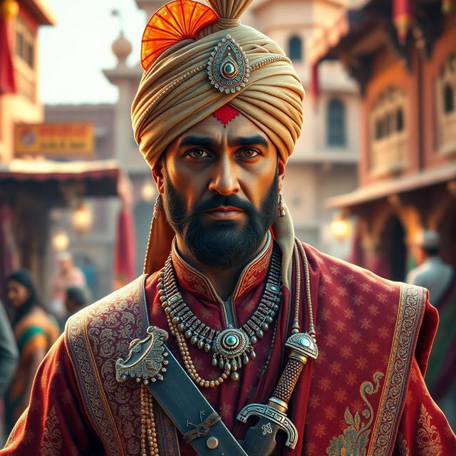 A cinematic render of Hari Singh Nalwa, the prominent historical figure known for his military prowess