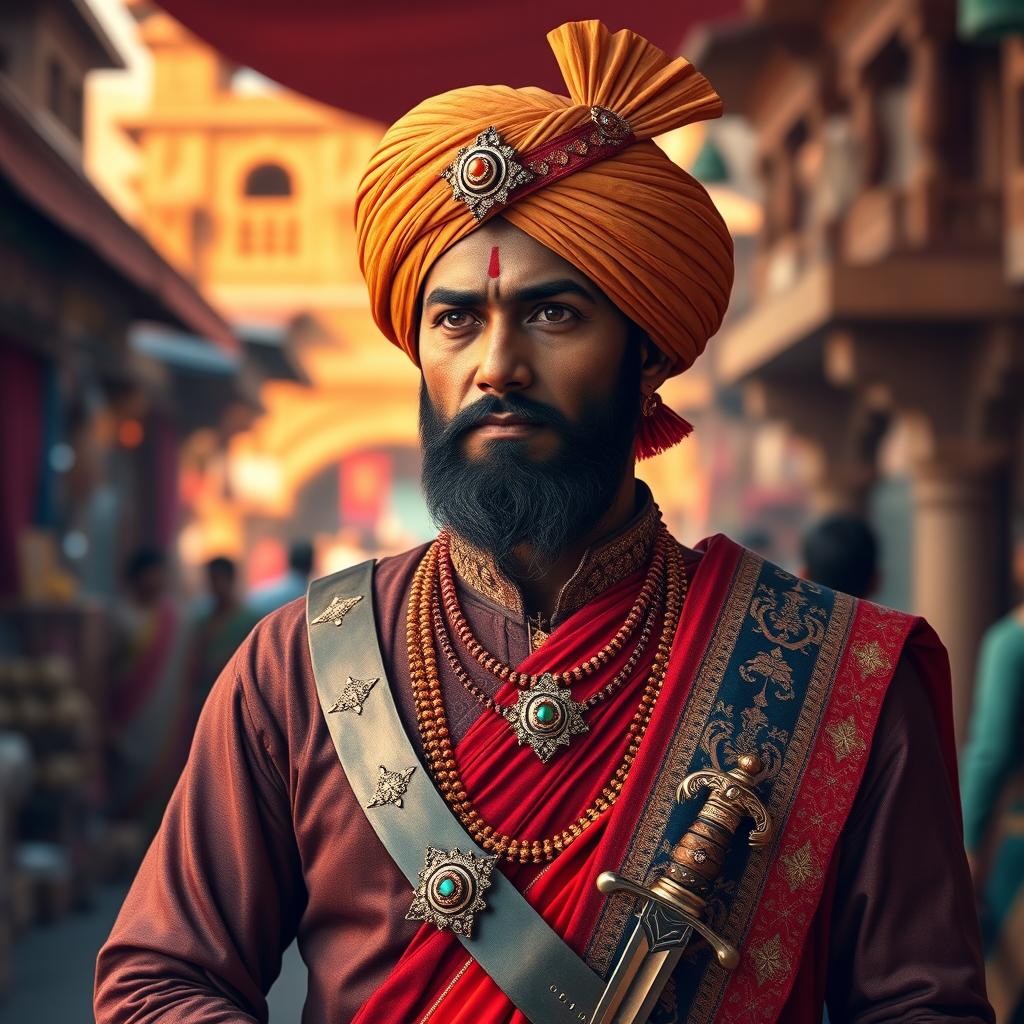 A cinematic render of Hari Singh Nalwa, the prominent historical figure known for his military prowess