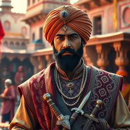 A cinematic render of Hari Singh Nalwa, the prominent historical figure known for his military prowess