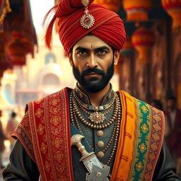 A cinematic render of Hari Singh Nalwa, the prominent historical figure known for his military prowess