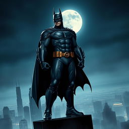 A heroic and powerful depiction of a superhero inspired by Batman