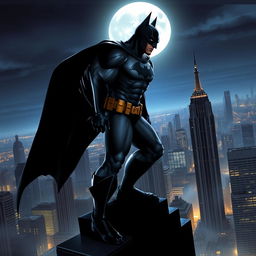 A heroic and powerful depiction of a superhero inspired by Batman