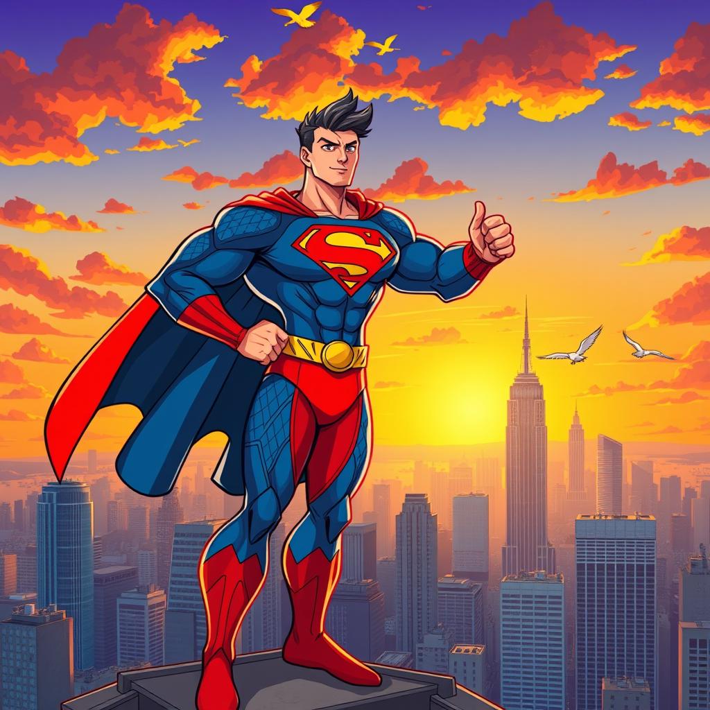 A dynamic and colorful illustration of a superhero character embodying the phrase "super me"