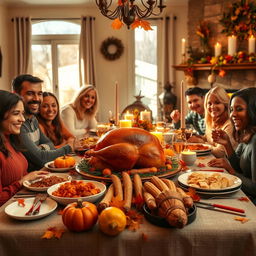 A warm and inviting Thanksgiving scene set in a cozy living room