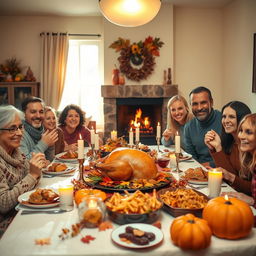 A warm and inviting Thanksgiving scene set in a cozy living room