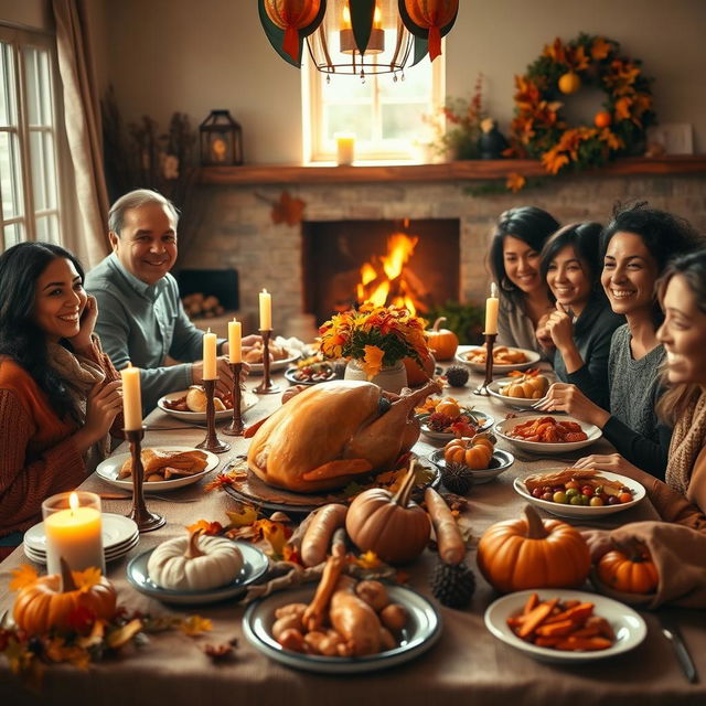 A warm and inviting Thanksgiving scene set in a cozy living room