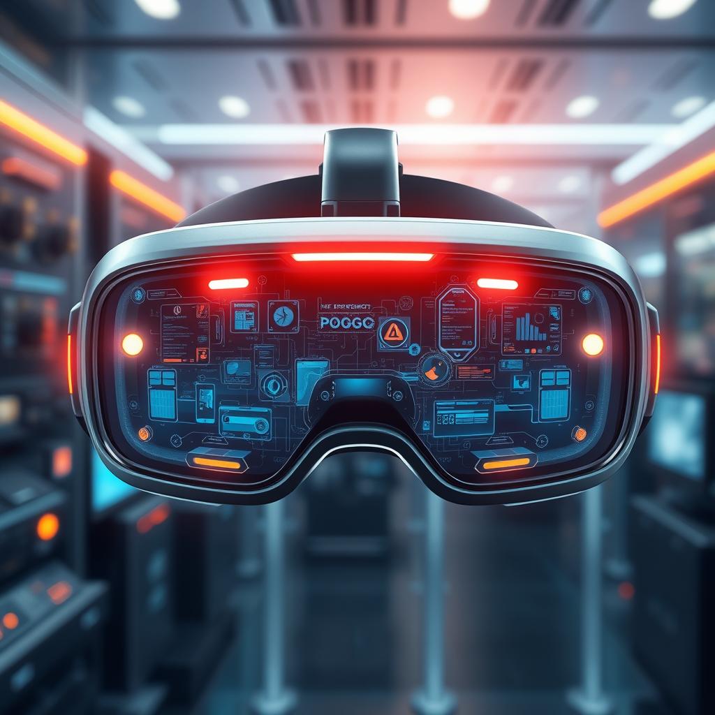 A detailed and artistic depiction of futuristic VR glasses from a front view