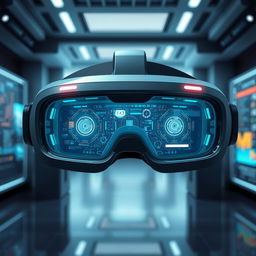 A detailed and artistic depiction of futuristic VR glasses from a front view