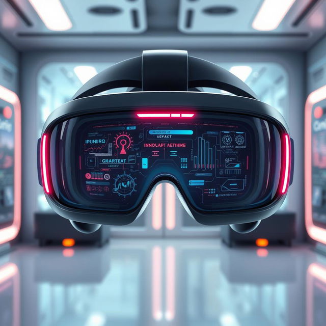 A detailed and artistic depiction of futuristic VR glasses from a front view