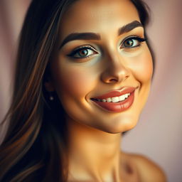 A portrait of a beautiful woman with a prominent, well-defined nose, showcasing elegant features and a captivating smile