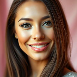 A portrait of a beautiful woman with a prominent, well-defined nose, showcasing elegant features and a captivating smile