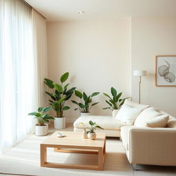 A beautifully designed light color room featuring soft pastel hues on the walls, complemented by airy, flowing white curtains