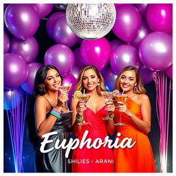 An invitation for a vibrant 'Euphoria Party' themed birthday celebration, featuring sparkling glitter and colorful neon bracelets