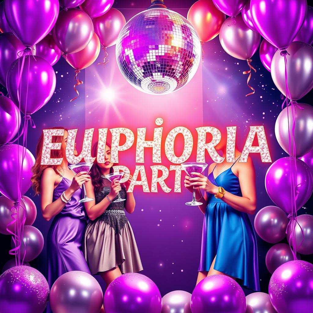 An invitation for a lively 'Euphoria Party' birthday celebration, adorned with sparkling glitters and vibrant neon bracelets