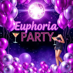 An invitation for a lively 'Euphoria Party' birthday celebration, adorned with sparkling glitters and vibrant neon bracelets