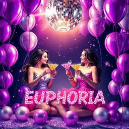 An invitation for a lively 'Euphoria Party' birthday celebration, adorned with sparkling glitters and vibrant neon bracelets