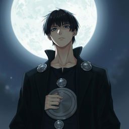 A tall man with straight short black hair and black eyes standing under the moonlight