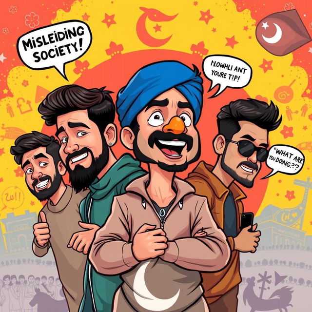 Create a bold and striking TikTok thumbnail that prominently features Ducky Bhai alongside other famous Pakistani vloggers