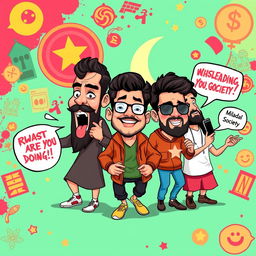 Create a bold and striking TikTok thumbnail that prominently features Ducky Bhai alongside other famous Pakistani vloggers