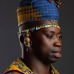 An adult male dressed in traditional Yoruba attire from Nigeria. The design details are inspired by the cultural elements depicted in the provided link.