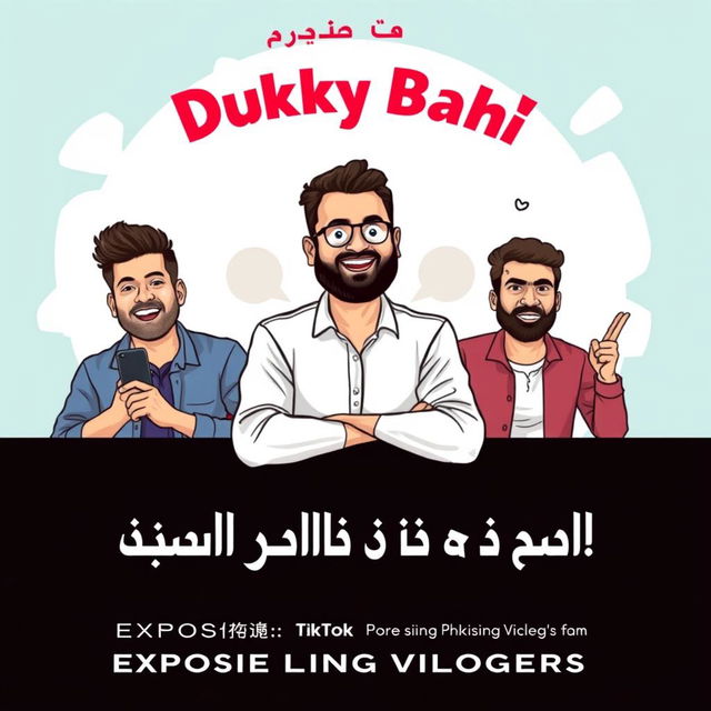 Create a professional TikTok thumbnail that focuses on famous Pakistani vloggers, specifically featuring Ducky Bhai