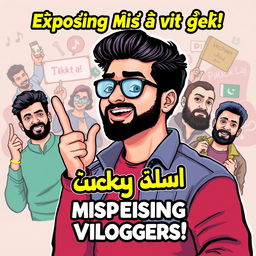 Create a professional TikTok thumbnail that focuses on famous Pakistani vloggers, specifically featuring Ducky Bhai