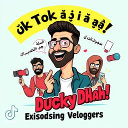 Create a professional TikTok thumbnail that focuses on famous Pakistani vloggers, specifically featuring Ducky Bhai