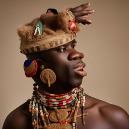 An adult male dressed in traditional Yoruba attire from Nigeria. The design details are inspired by the cultural elements depicted in the provided link.