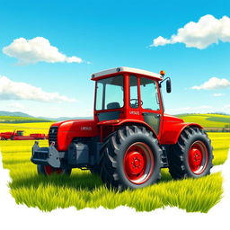 A detailed illustration of the Ursus C-360 tractor, showcasing its iconic features such as the bright red color, large rear wheels, and compact design