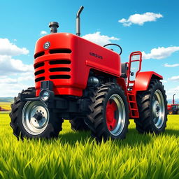 A detailed illustration of the Ursus C-360 tractor, showcasing its iconic features such as the bright red color, large rear wheels, and compact design