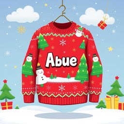 A delightful 2D cartoon-style Christmas sweater featuring a vibrant and festive design