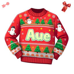 A delightful 2D cartoon-style Christmas sweater featuring a vibrant and festive design