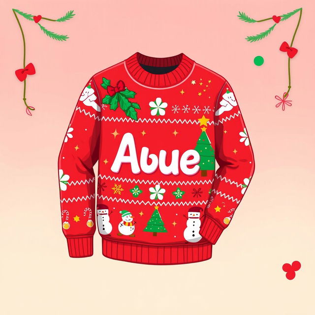 A delightful 2D cartoon-style Christmas sweater featuring a vibrant and festive design