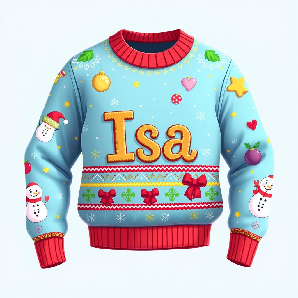 A delightful 2D cartoon-style Christmas sweater featuring a vibrant holiday design