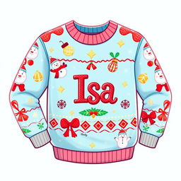 A delightful 2D cartoon-style Christmas sweater featuring a vibrant holiday design