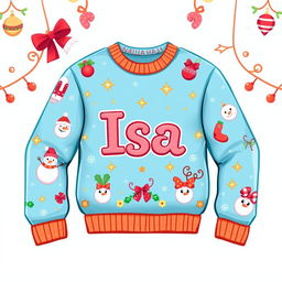 A delightful 2D cartoon-style Christmas sweater featuring a vibrant holiday design