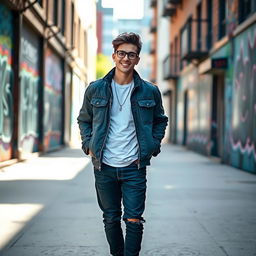 A stylish person casually standing with their hands in the pockets of their trendy jeans, creating a relaxed and confident pose
